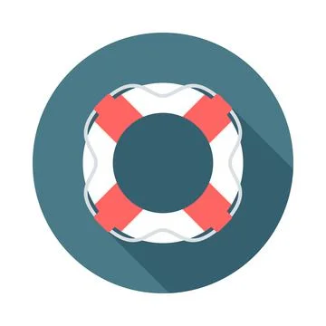 Lifebuoy icon with long shadow. Flat design style. Stock Illustration