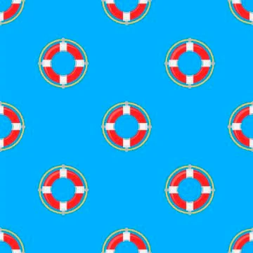 Lifebuoy Icon Nautical Pattern on Blue イラスト素材