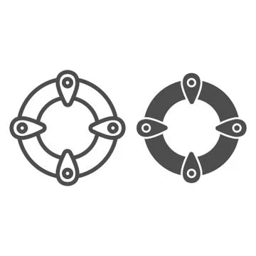 Lifebuoy line and solid icon, Summer concept, Lifesaver sign on white background Stockillustratie