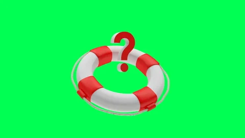 Lifebuoy with a question mark on a green screen in 3D animation in 4K Stock Footage 163875134