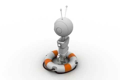 Lifebuoy with robot Free Stock Illustration