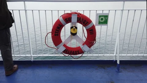 Lifebuoy on Stena Ferry While Sailing at Sea Stock Footage 307215731
