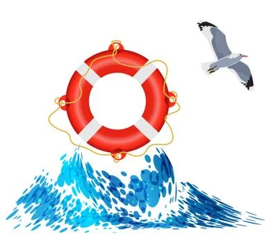 Lifebuoy on the wave Stock Illustration