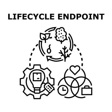 Lifecycle endpoint concept illustrating interconnected phases of product deve Stock Illustration