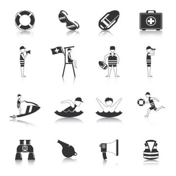 Lifeguard Black Icons Set Stock-Illustration