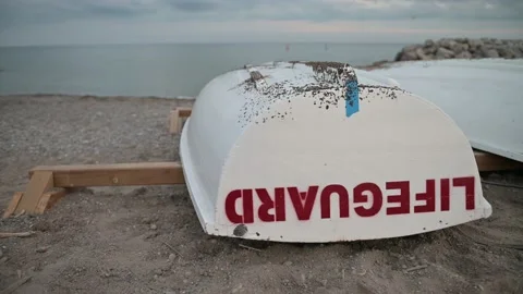 Lifeguard Boat on the Beach Stock Footage 197328769