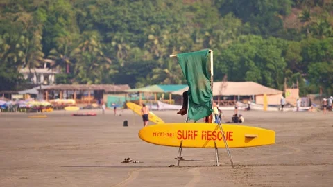 Lifeguard on an Indian beach on a tower Stock Footage 265232368