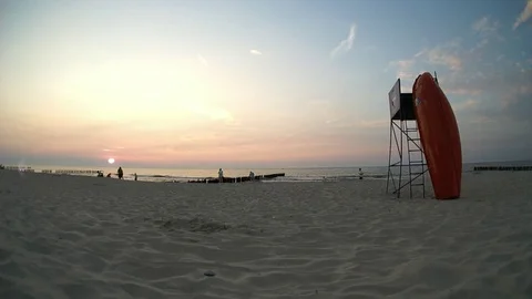 Lifeguard looking pleace on the beach Stock Footage 121682931