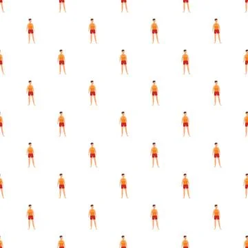 Lifeguard man standing in seamless pattern on white background Stock Illustration