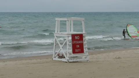 Lifeguard Perch-Windsurfer Stock Footage 204959061