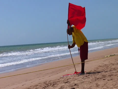 Lifeguard planting a flag Video stock 25952614