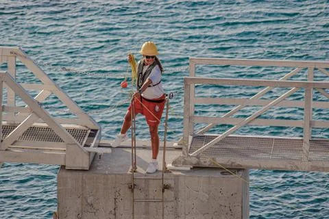 Lifeguard Pulling a Rope Foto stock