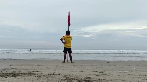 Lifeguard puts up danger flag. 動画素材 198678978