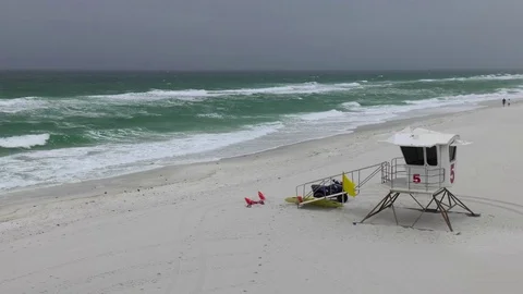 Lifeguard stand approaching storm Stock Footage 74197583