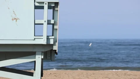 Lifeguard Stand With Buoy Floating In Ocean Stock Footage 314622610
