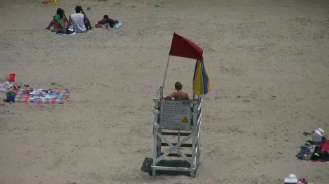 Lifeguard stand with red flag warning Video stock 457199
