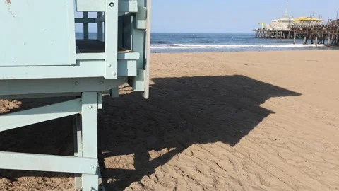 Lifeguard Stand Shadow On Empty Beach Santa Monica Video stock 315141604