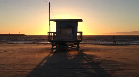 Lifeguard Station During Beach Sunset (Marina del Rey, CA) Stock Footage 50939261