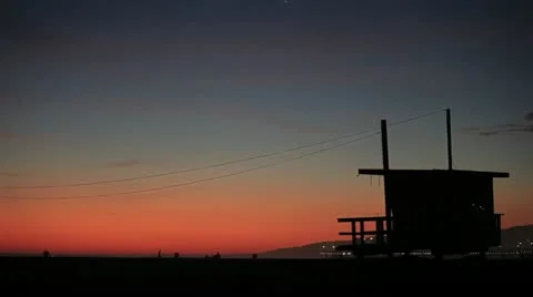 Lifeguard station Sunset to Night timelapse Stock Footage