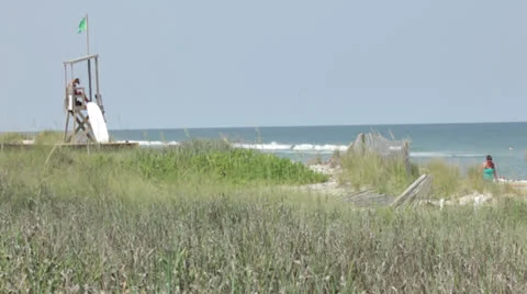 Lifeguard tower and ocean, wide -st Stock Footage 24431953