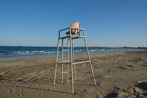 Lifeguard tower on the beach and sea Stock Photos