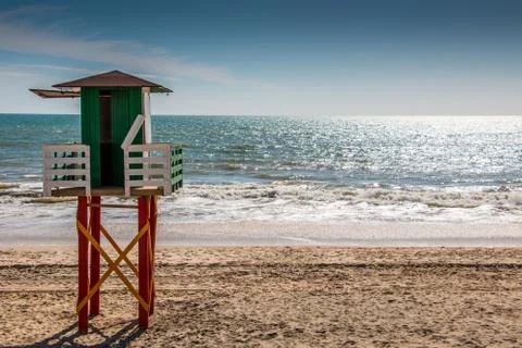 Lifeguard tower at the beach of Spain Stock Photos
