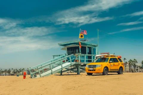 Lifeguard tower on the beach in Venice L.A. Stock Photos