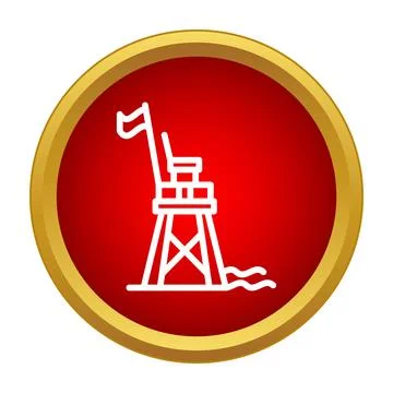 Lifeguard tower icon in red circle representing safety Stock Illustration