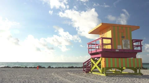 Lifeguard tower in Miami Beach Stock Footage 66776573