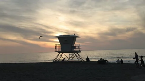 Lifeguard tower at sunset Stock Footage 143807857