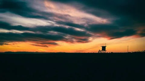 Lifeguard Tower at Sunset Stock Photos