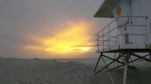 Lifeguard Tower Sunset Time-Lapse Stock Footage
