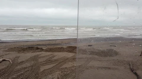 Lifeguard View With Plastic Plexi Glass Divider Between Individiuals On Beac Video stock 153761793