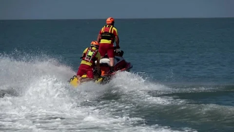 Lifeguards at work with watercraft Video stock 252179957