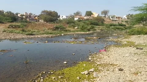 Lifeless and Empty Riverbed, a Victim of Water Scarcity Stock Footage 304058795