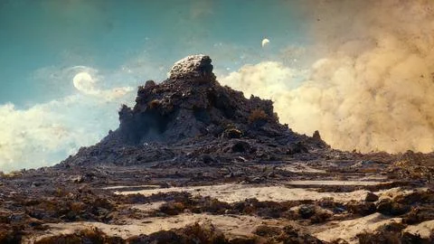 A lifeless plain with a high mountain in the middle Stock Illustration