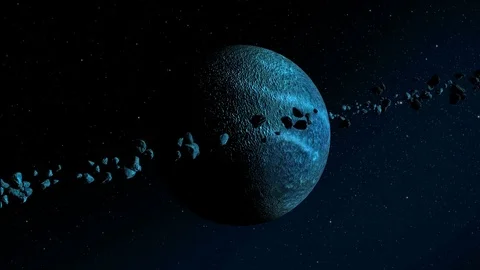 Lifeless planet with asteroids, the rotation Stock-Footage 77440412