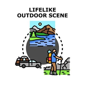 Lifelike outdoor scene concept vector imagining adventure Stock Illustration