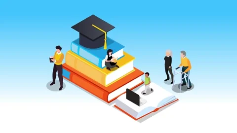 Lifelong Learning and Intergenerational Education 3d animation cartoon Stock Footage 327343347