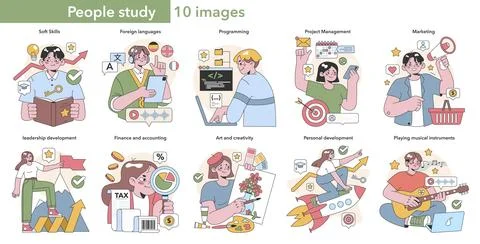 Lifelong learning and skill development set. Flat vector illustration. イラスト素材