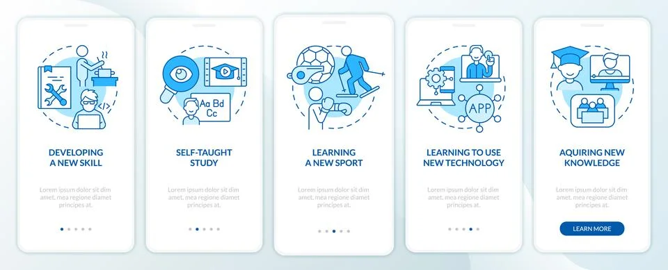 Lifelong learning example blue onboarding mobile app screen 스톡 일러스트