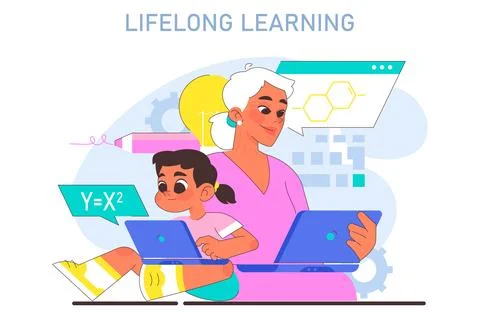 Lifelong learning. Modern education methodic. Online educational Stock Illustration