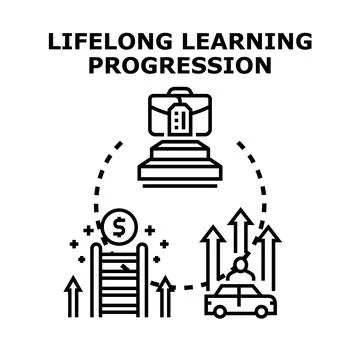 Lifelong learning progression achieving career and financial growth Stock Illustration
