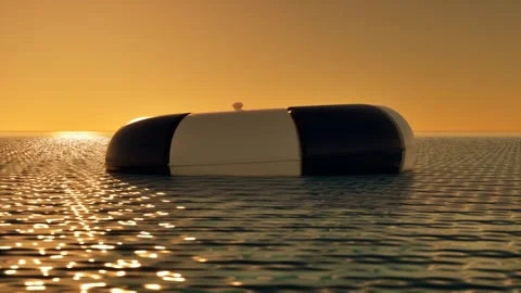 Lifesaver floating on sunset sea surface. 3d rendering Stock Footage 339437750