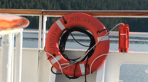 Lifesaver on Ship Deck Stock Footage 33604754