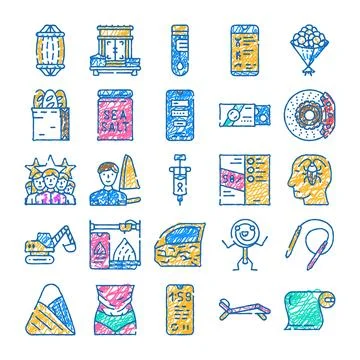 Lifestyle activities and daily objects doodle icons Stock Illustration