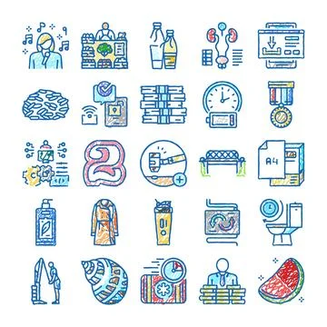 Lifestyle elements set with doodle line design イラスト素材