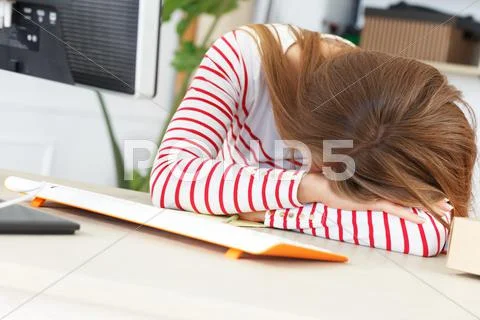 Lifestyle. girl sleep at work Stock Photos