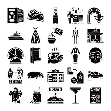 Lifestyle objects glyph icons set patterns collection Stock Illustration
