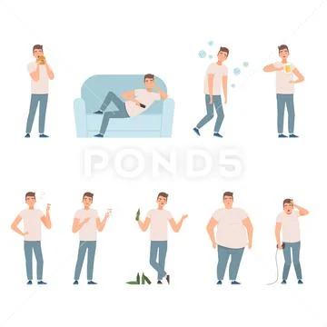 Lifestyle problems. People in a bad images and situations illustration vector Stock Illustration
